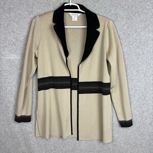 Exclusively Misook Jacket Sz Small Womens Beige Color Block Knit Open Cardigan